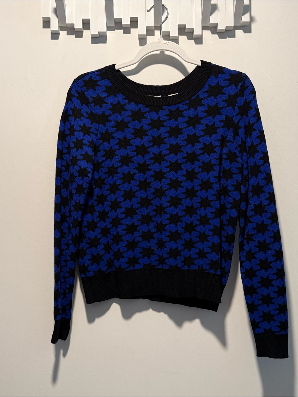 Black & Blue Star Pattern Crewneck Sweater - Women
